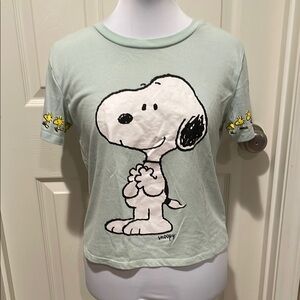 Juniors Women Snoopy Woodstock Peanuts T-Shirt - Light Green Size M